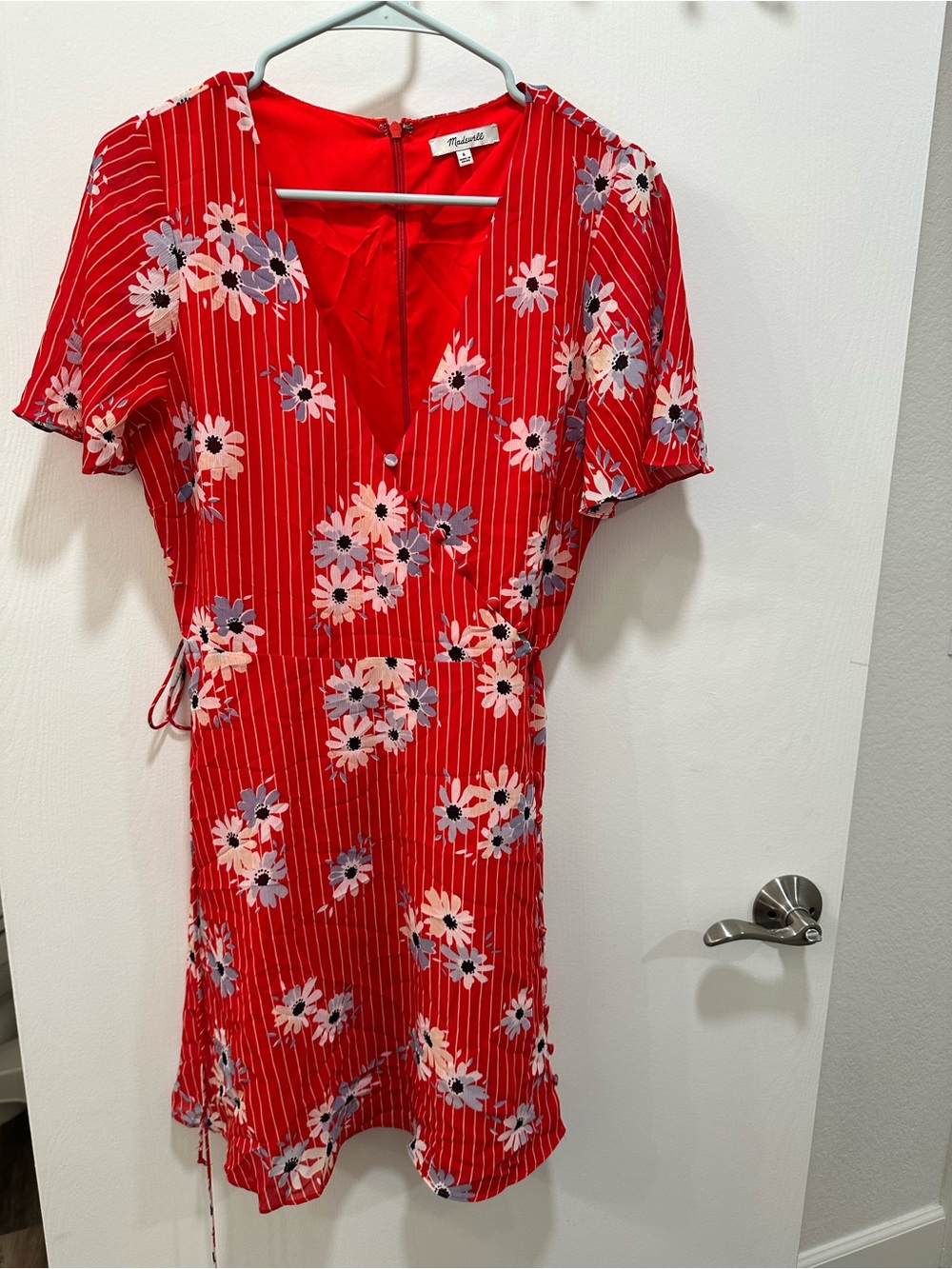 Madewell Red Floral Wrap Mini Dress